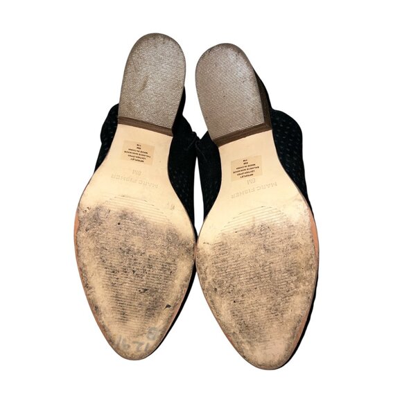 Marc Fisher Ripley Perforated Black Leather Mules With Stacked Heel Size 8M - Picture 13 of 16